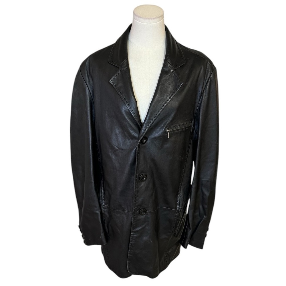 BOD & CHRISTENSEN Black Leather Jacket‎ Blazer Coat  Size 38 Men’s Lined Luxury